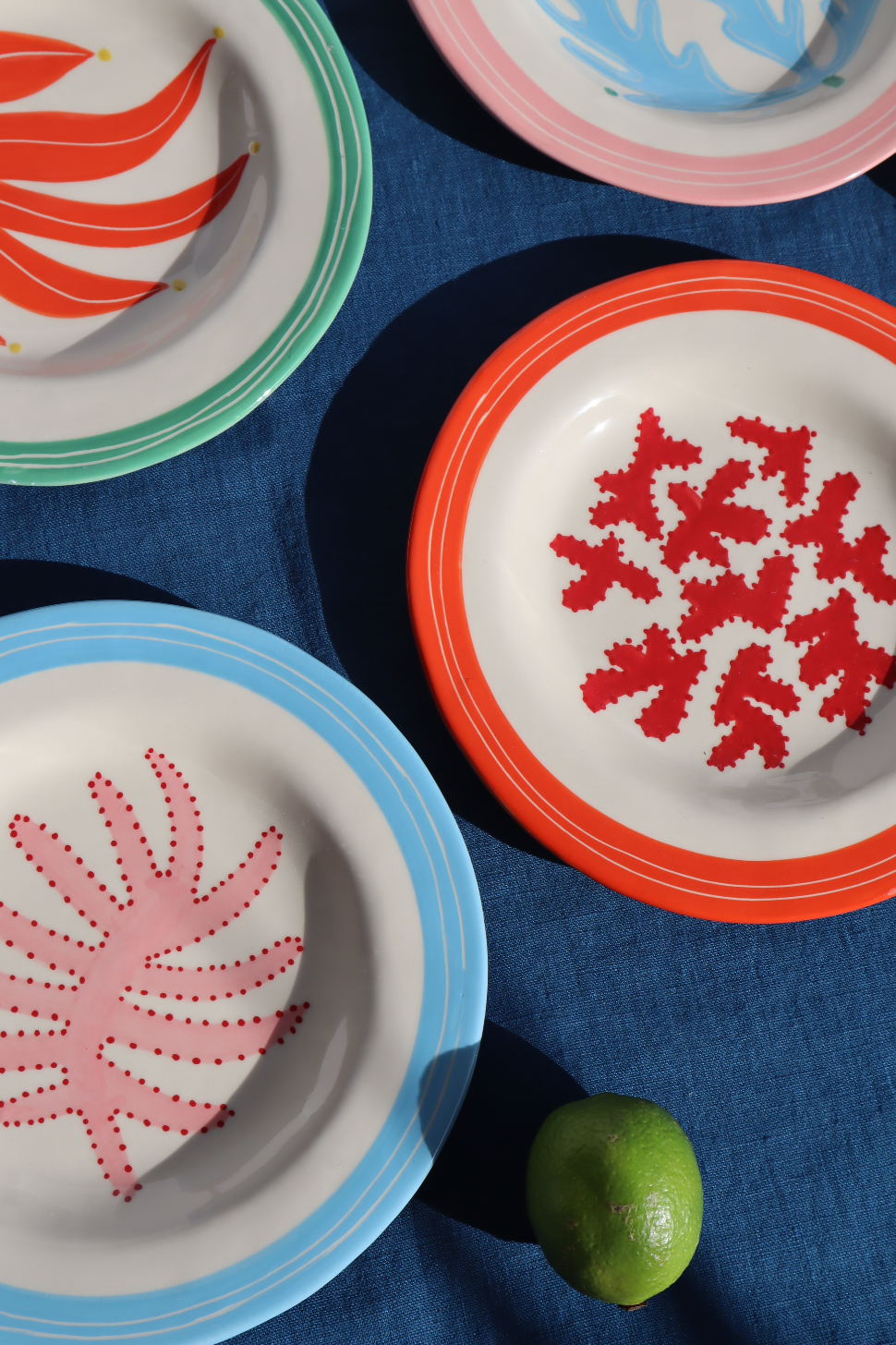 Dessert Plate Pink Seaweed and Blue
