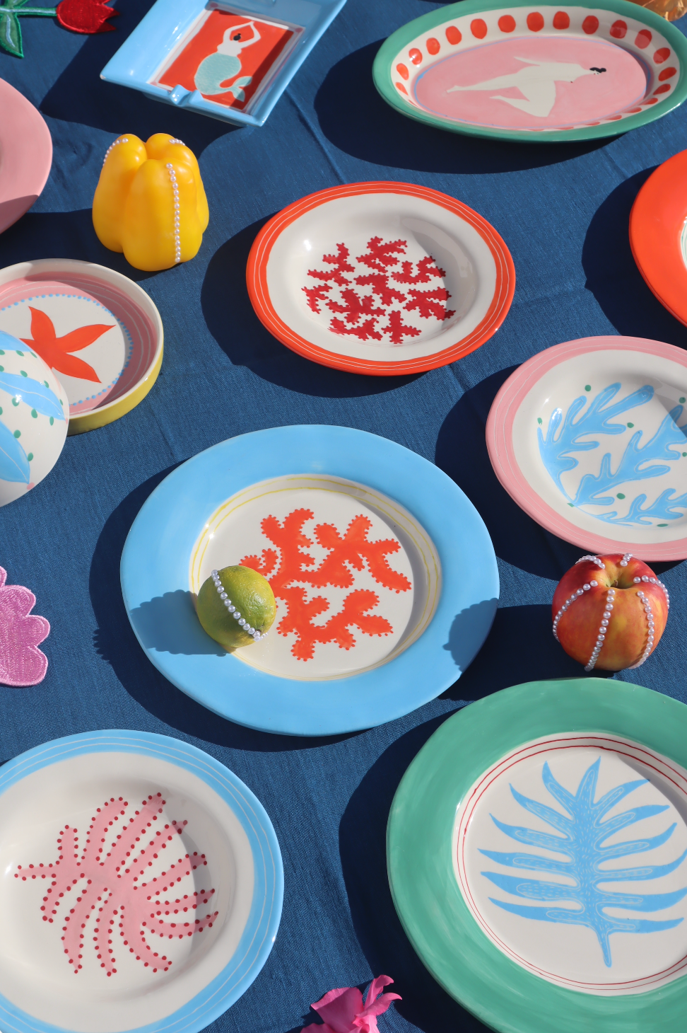 Dessert Plate Pink Seaweed and Blue